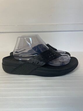 FitFlop Surfa Floral Lattice women's support black thong sandals size 10